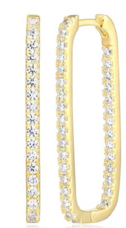 Sterling silver gold plated REIGN cubic zirconia elongated link earrings