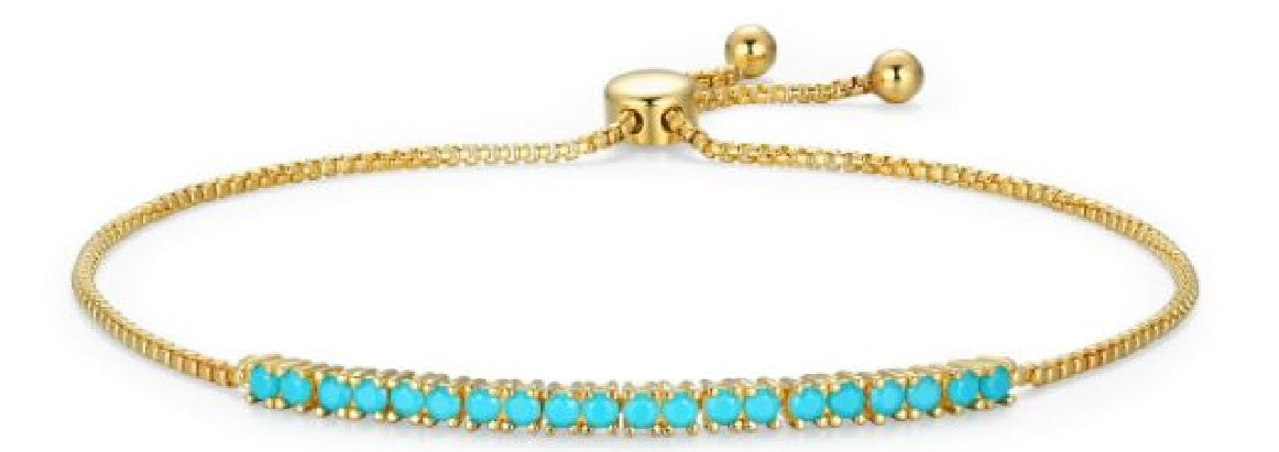 Sterling silver gold plated REIGN turquoise adjustable bolo bracelet in 9' length