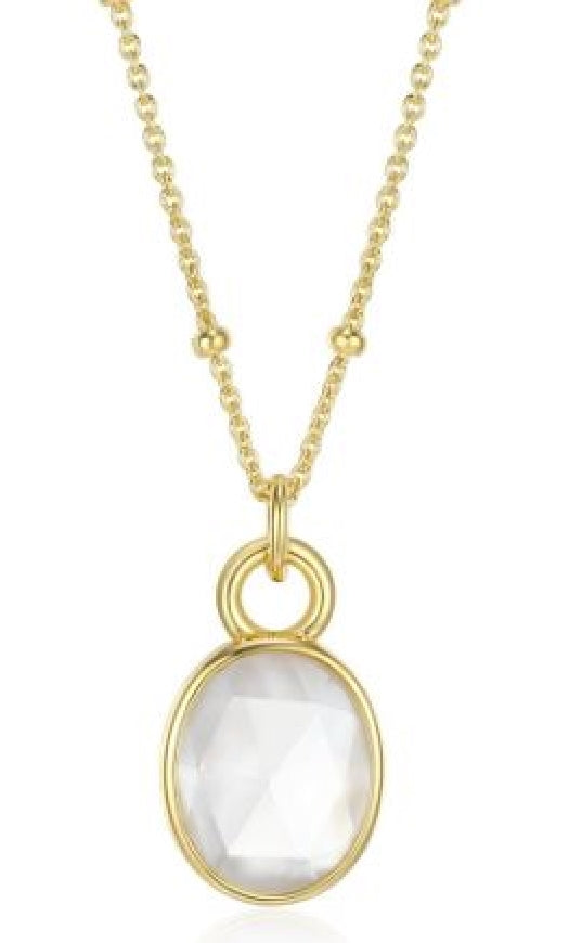 Sterling silver gold plated REIGN mother of pearl and cyrstal necklace in 17+3' length