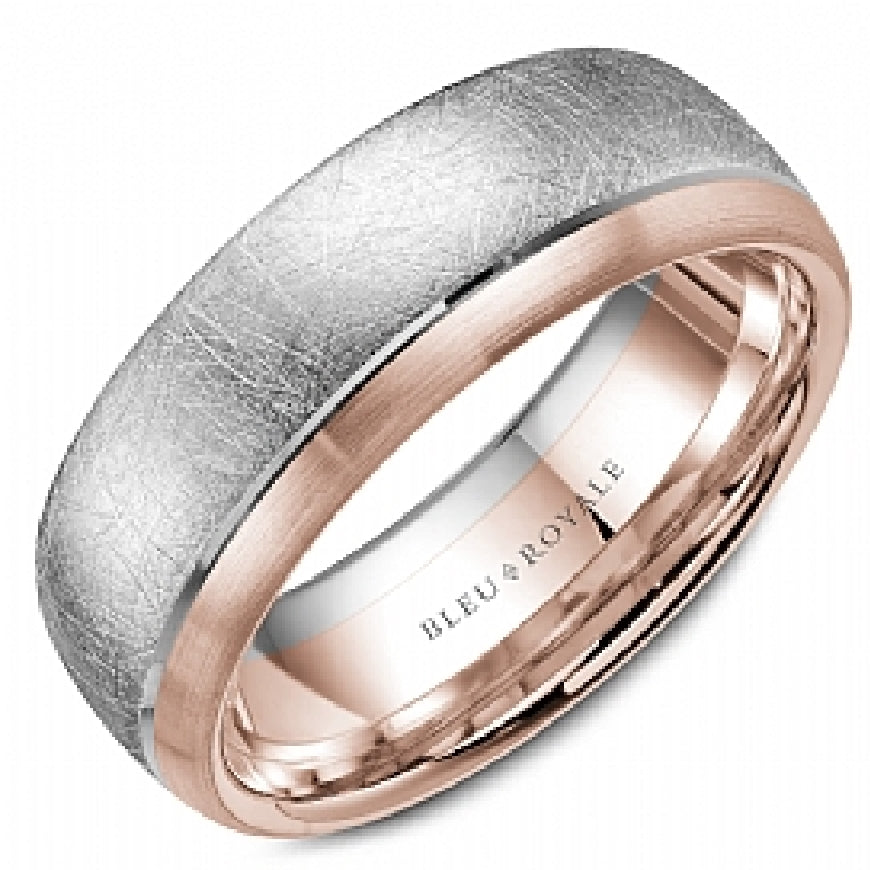 Gent's 14kt white & rose gold BLEU ROYALE wedding band in 7.5mm width