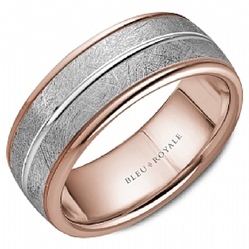 Gent's 14kt white & rose gold BLEU ROYALE wedding band in 8.5mm width