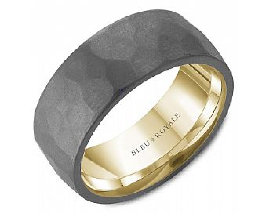 Gents Tantalum and 14kt yellow gold BLEU ROYALE wedding band in 8mm width