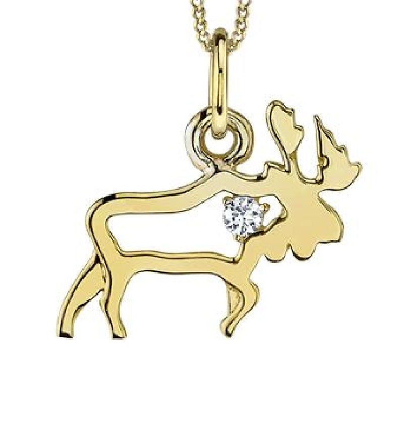 Lady's 10kt yellow gold 'Forever Jewellery' MOOSE pendant set with 1 x 0.02ct round brilliant cut CANADIAN diamond on a fine box link chain