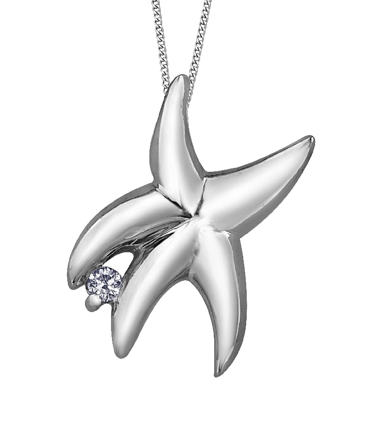 Lady's 10kt white gold 'Forever Jewellery' Starfish pendant set with 1 x 0.03ct round brilliant cut CANADIAN diamond on a fine box link chain