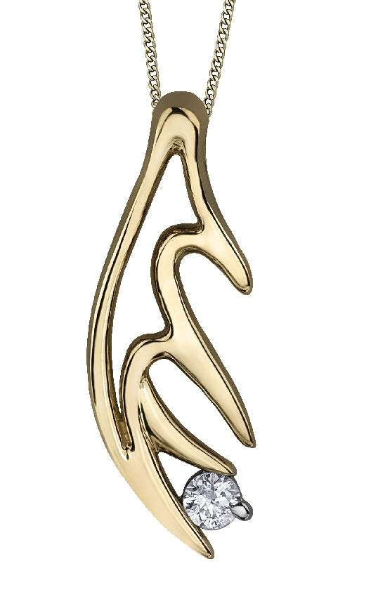 Lady's 10kt yellow gold 'Forever Jewellery' Antler pendant set with 1 x 0.04ct round brilliant cut CANADIAN diamond on a fine box link chain