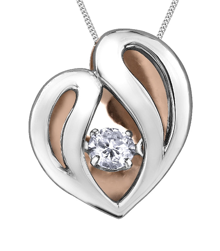 Lady's 10kt white & rose gold 'Forever Jewellery' Pulse pendant set with 1 x 0.10ct round brilliant cut CANADIAN diamond on a fine box link chain