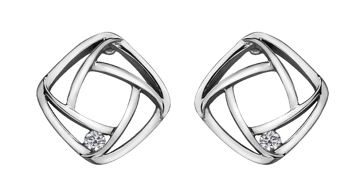 Lady's 10kt white gold 'Forever Jewellery' Cushion earrings set with 2 x 0.04ct round brilliant cut CANADIAN diamonds 