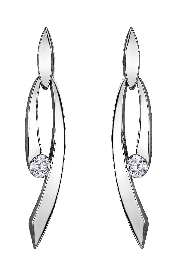 Lady's 10kt white gold 'Forever Jewellery' Dangle earrings set with 2 x 0.06ct round brilliant cut CANADIAN diamonds 