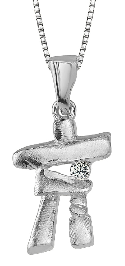 Lady's 10kt white gold 'Forever Jewellery' Inukshuk pendant set with 1 x 0.05ct round brilliant cut CANADIAN diamond on a fine box link chain