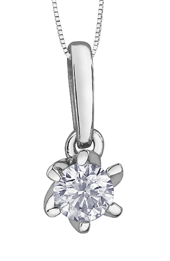 Lady's 10kt white gold 'Forever Jewellery' Solitaire pendant set with 1 x 0.15ct round brilliant cut CANADIAN diamond on a fine box link chain