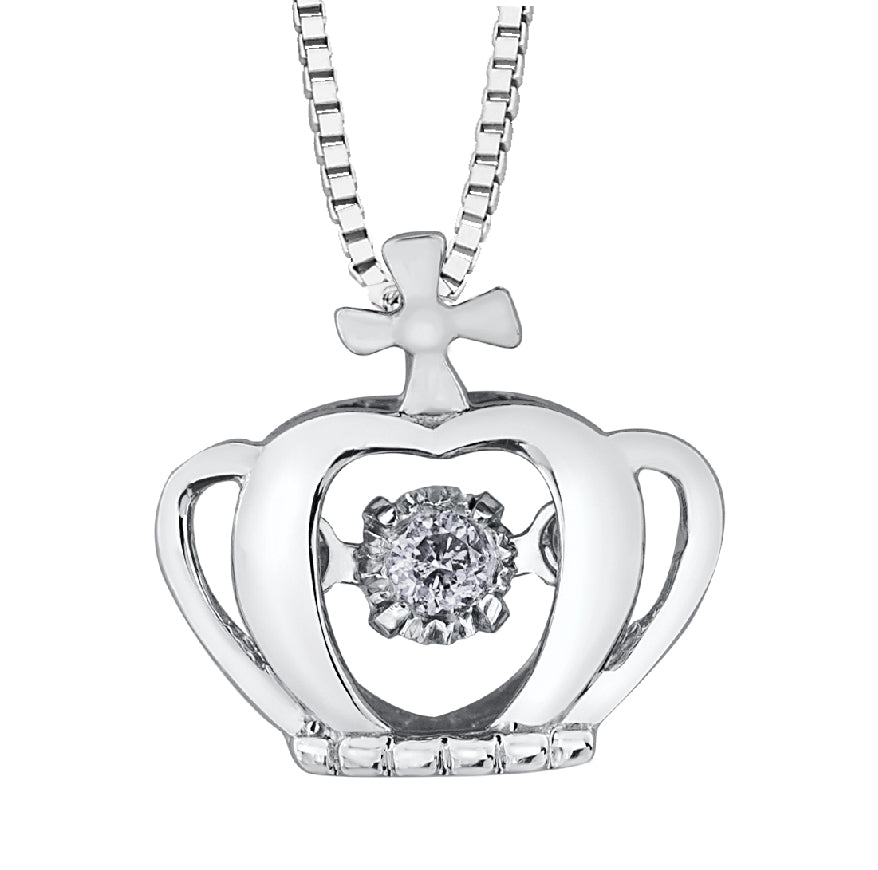 Lady's 10kt white gold 'Forever Jewellery' Crown pendant set with 1 x 0.02ct round brilliant cut CANADIAN diamond on a fine box link chain