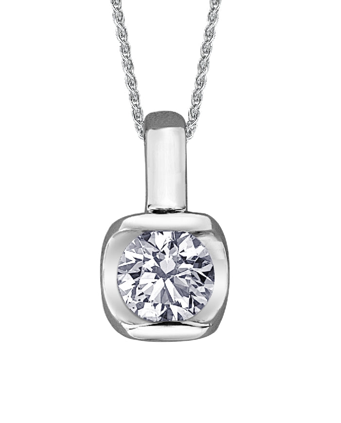 Lady's 10kt white gold 'Forever Jewellery' Solitaire pendant set with 1 x 0.15ct round brilliant cut CANADIAN diamond on a fine box link chain