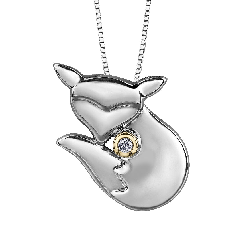 Lady's sterling silver & 10kt yellow gold 'Forever Jewellery'
FOX pendant set with 1 x 0.03ct round brilliant cut CANADIAN diamond on a fine box link chain