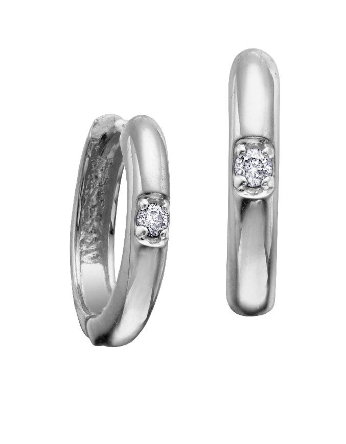 Lady's 10kt white gold 'Forever Jewellery' Huggie earrings set with 2 x 0.02ct round brilliant cut CANADIAN diamonds 