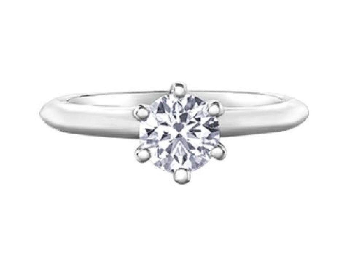 Lady's 18kt white gold MAPLE LEAF DIAMONDS engagement ring set with 1 x 0.60ct round brilliant cut CANADIAN diamond