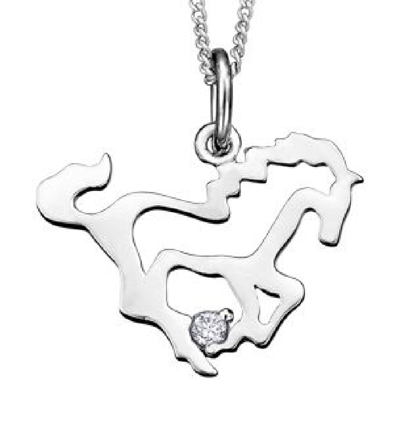 Lady's 10kt white gold 'Forever Jewellery' Horse pendant set with 1 x 0.01ct round brilliant cut CANADIAN diamond on a fine box link chain