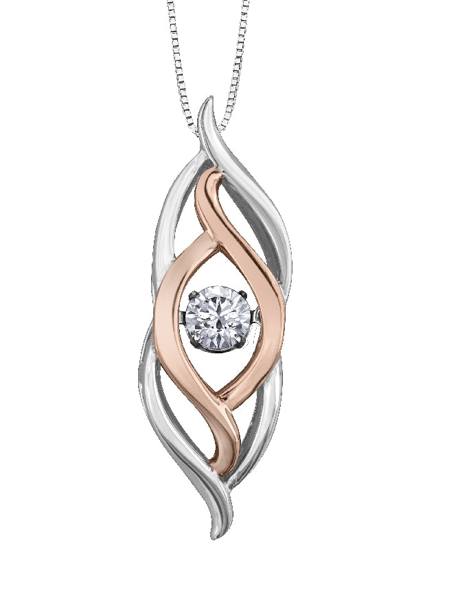 Lady's sterling silver & 10kt rose gold 'Forever Jewellery' 'PULSE' pendant set with 1 x 0.23ct round brilliant cut CANADIAN diamond on a fine box link chain