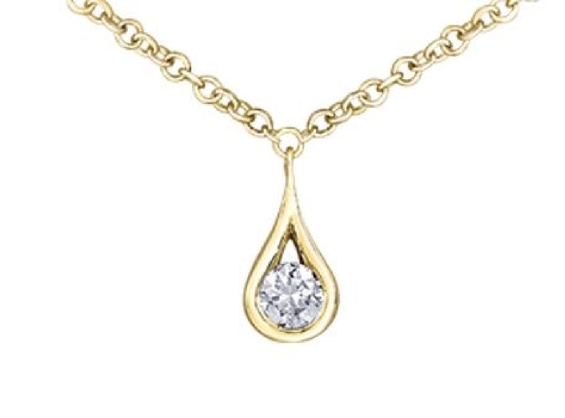 Lady's 14kt yellow gold 'MAPLE LEAF DIAMONDS' Eternal Flames pendant set with 1 round brilliant cut CANADIAN diamond=0.08ct total weight on a fine open link chain in 18' length