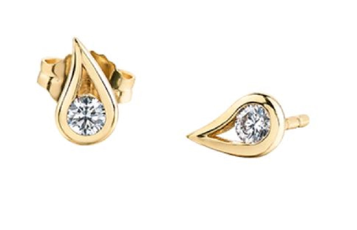 Lady's 14kt yellow gold 'MAPLE LEAF DIAMONDS' Eternal Flames stud earrings set with 2 round brilliant cut CANADIAN diamonds=0.08ct total weight