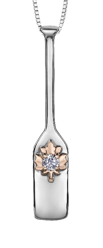 Lady's sterling silver & 10kt rose gold 'Forever Jewellery' PADDLE pendant set with 1 x 0.09ct round brilliant cut CANADIAN diamond on a fine box link chain