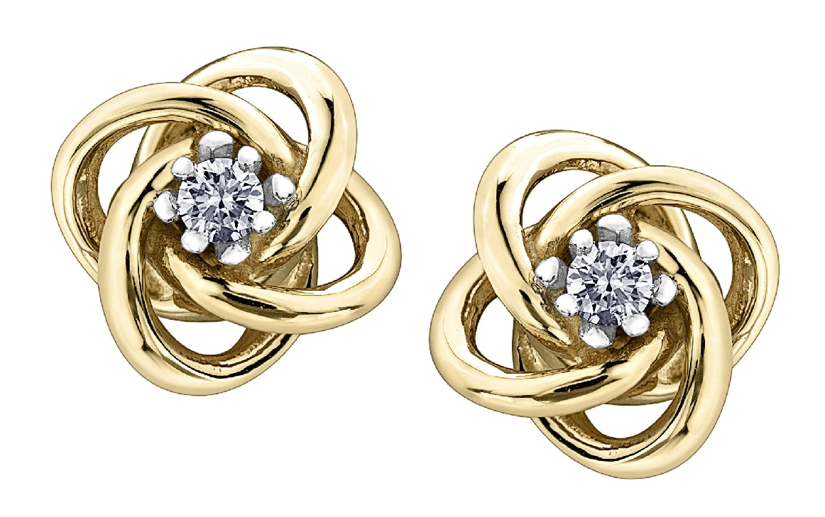 Lady's 10kt yellow gold 'Forever Jewellery' Knot earrings set with 2 x 0.04ct round brilliant cut CANADIAN diamonds 