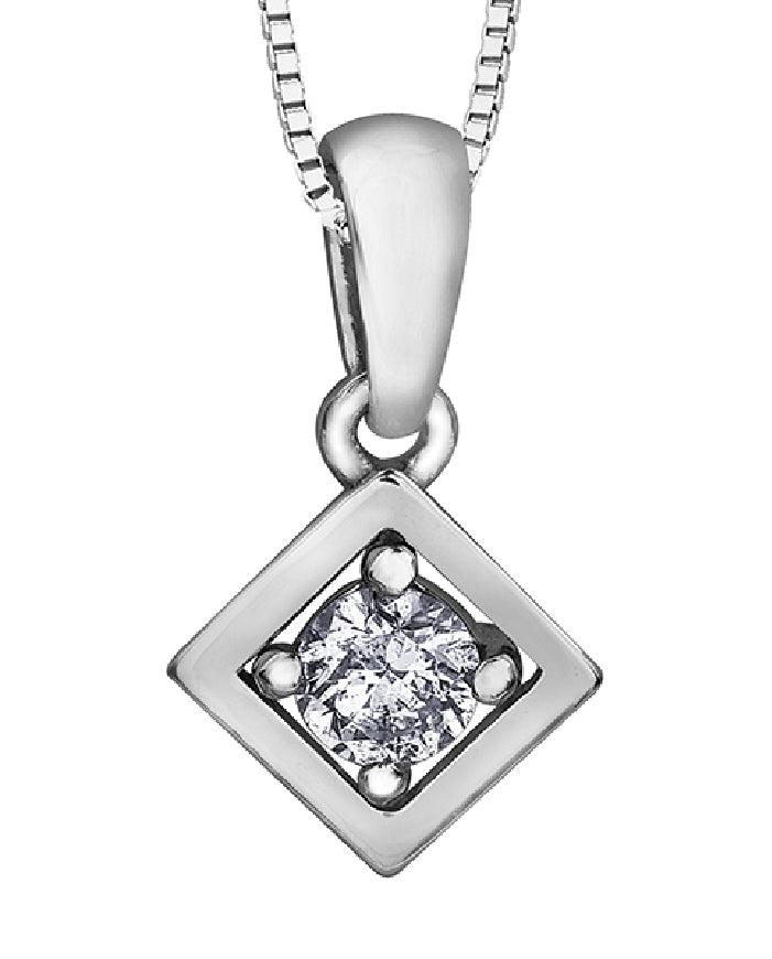 Lady's 10kt white gold 'Forever Jewellery' solitaire pendant set with 1 x 0.07ct round brilliant cut diamond on a fine box link chain