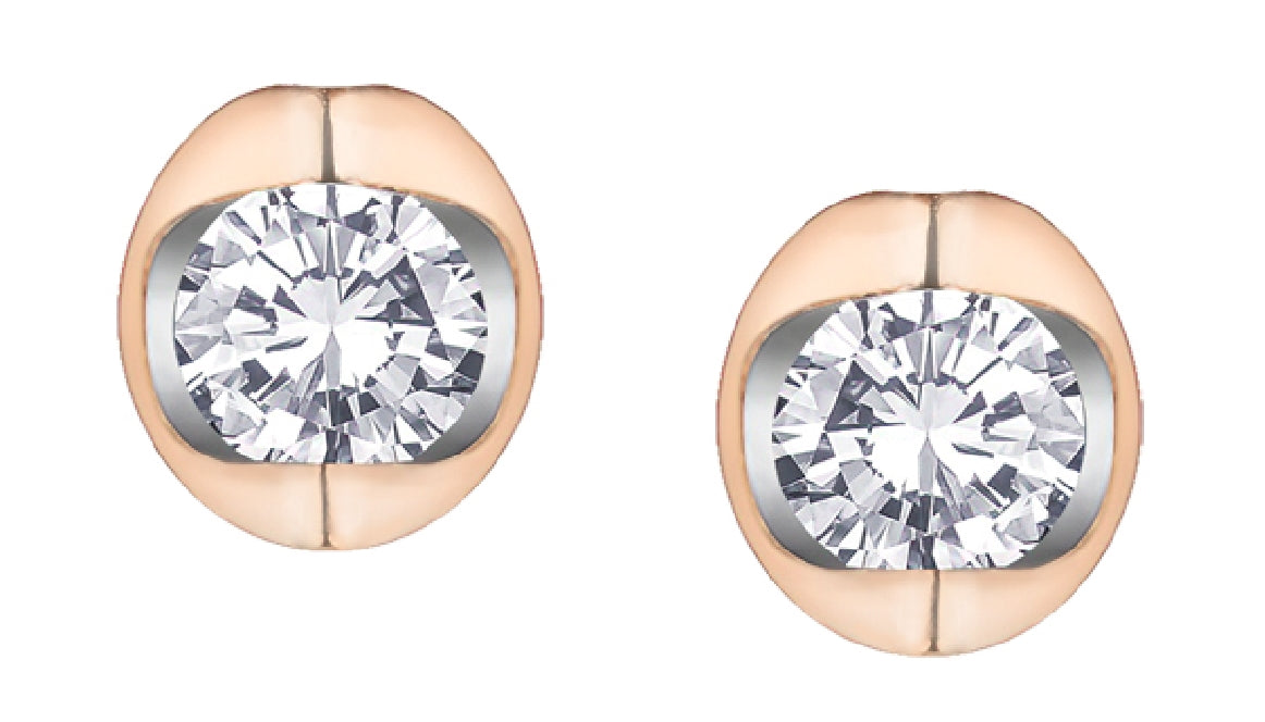 Lady's 10kt rose & white gold 'Forever Jewellery' diamond stud earrings set with 2 round brilliant cut diamonds = 0.06ct tw