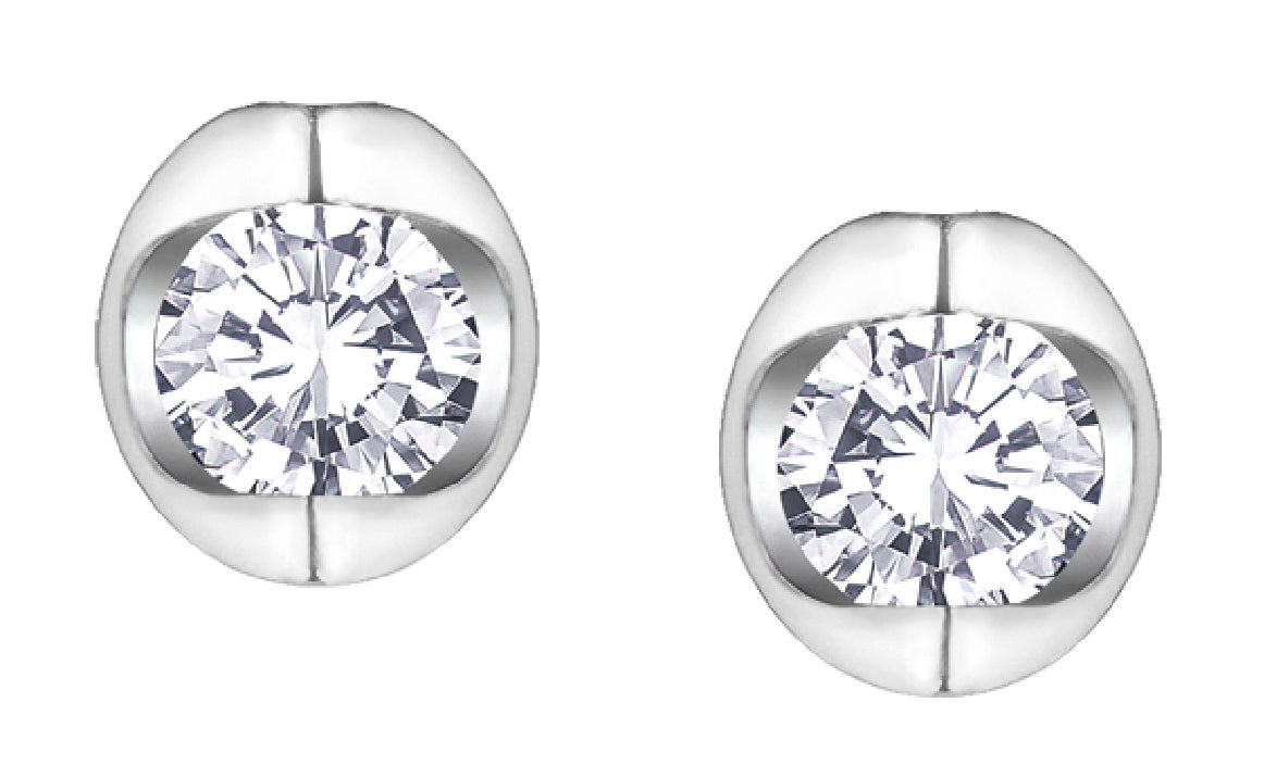 Lady's 10kt white gold 'Forever Jewellery' diamond stud earrings set with 2 round brilliant cut diamonds = 0.06ct tw