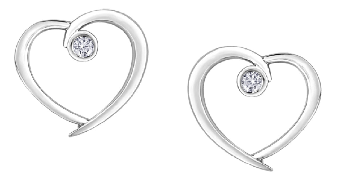 Lady's 10kt white gold 'Forever Jewellery' diamond set heart earrings set with 2 round brilliant cut diamonds = 0.04ct tw