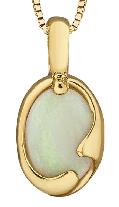 Lady's 10kt yellow gold 'Forever Jewellery' pendant set with one genuine opal on a fine box link chain