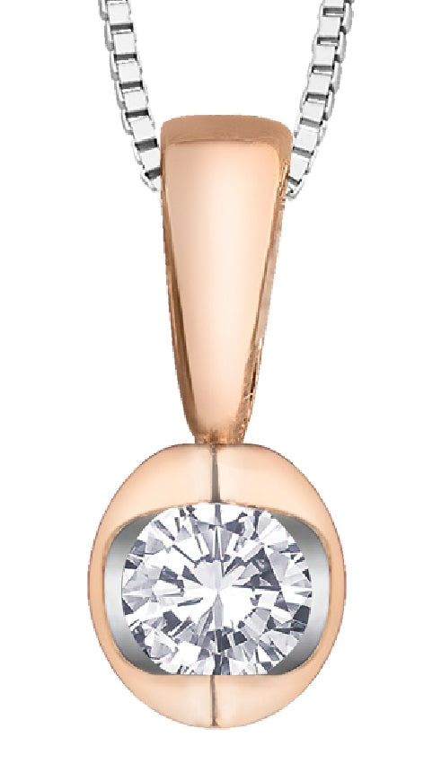 Lady's 10kt rose & white gold 'Forever Jewellery' solitaire pendant set with 1 x 0.04ct round brilliant cut diamond on a fine box link chain