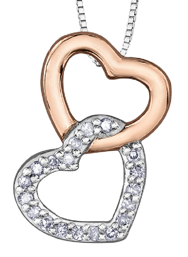 Lady's 10kt rose and white gold 'Forever Jewellery' heart pendant set with 19 single cut diamonds = 0.06ct tw on a fine box link chain