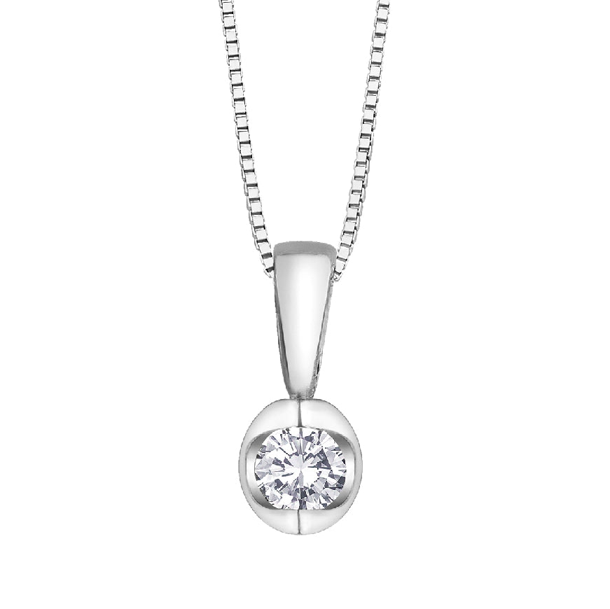 Lady's 10kt white gold 'Forever Jewellery' solitaire pendant set with 1 x 0.04ct round brilliant cut diamond on a fine box link chain