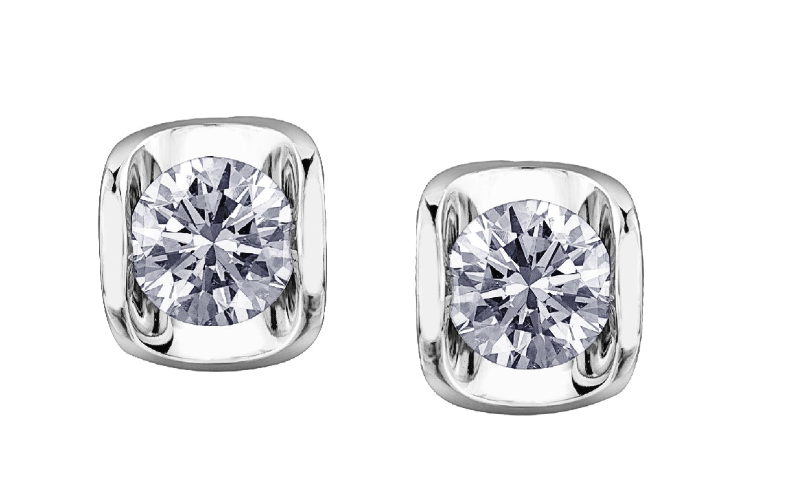 Lady's 10kt white gold 'Forever Jewellery' Stud earrings set with 2 round brilliant cut CANADIAN diamonds = 0.15ct tw