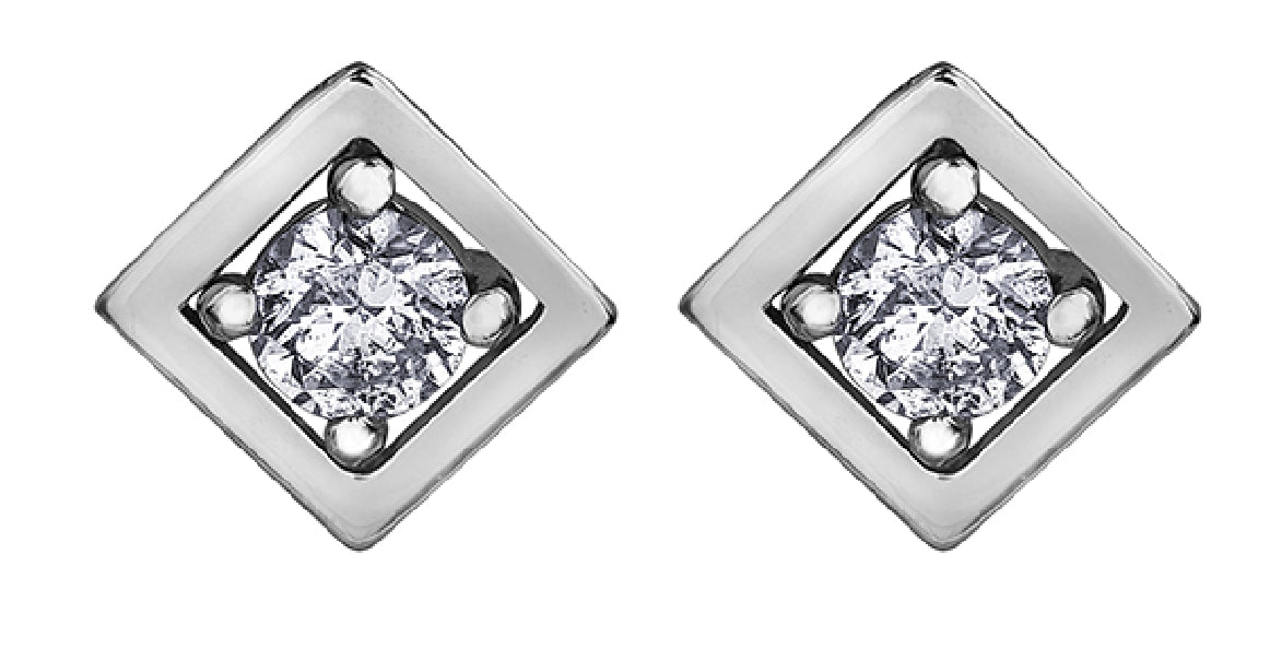 Lady's 10kt white gold 'Forever Jewellery' diamond stud earrings set with 2 round brilliant cut diamonds = 0.08ct tw