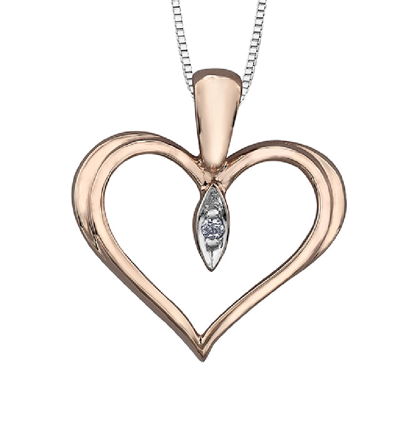 Lady's 10kt rose & white gold 'Forever Jewellery' heart pendant set with 1 x 0.008ct round brilliant cut diamond on a fine box link chain