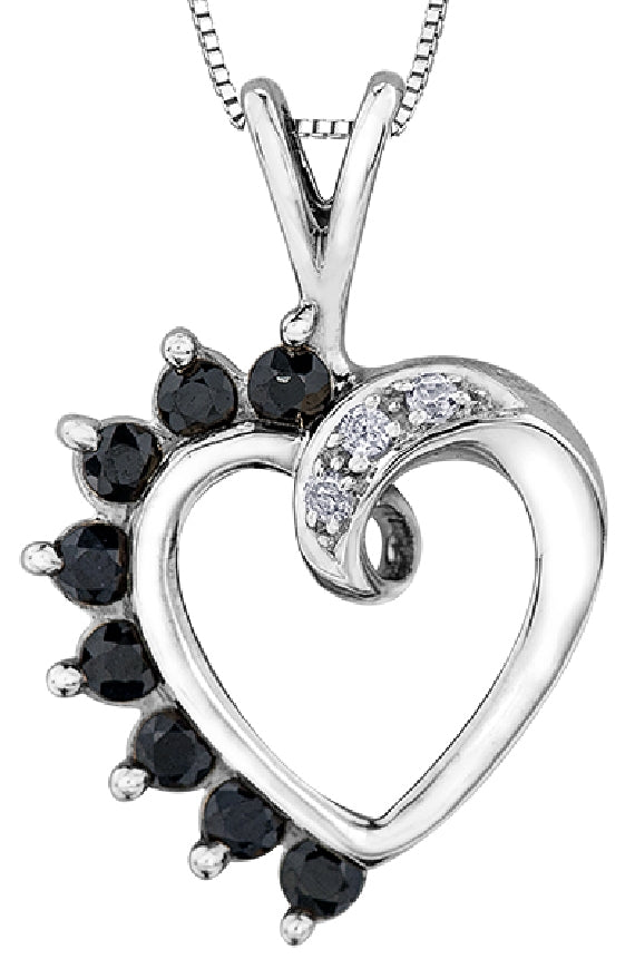 Lady's 10kt white gold 'Forever Jewellery' heart pendant set with 8 genuine sapphires and 3 round brilliant cut diamonds = 0.03ct on a fine box link chain