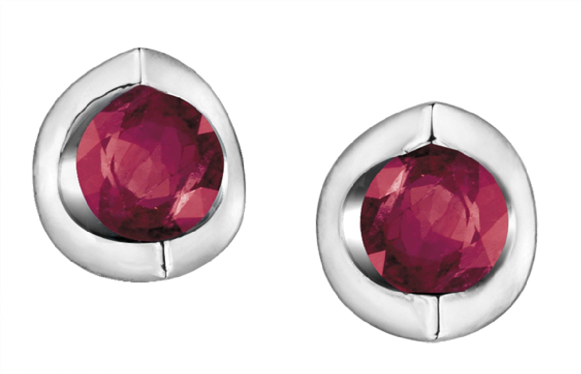 Lady's 10kt white gold 'Forever Jewellery' stud earrings set with 2 4mm genuine rubies