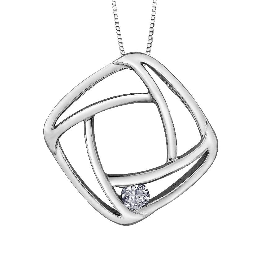 Lady's 10kt white gold 'Forever Jewellery' Cushion pendant set with 1 x 0.08ct round brilliant cut CANADIAN diamond on a fine box link chain