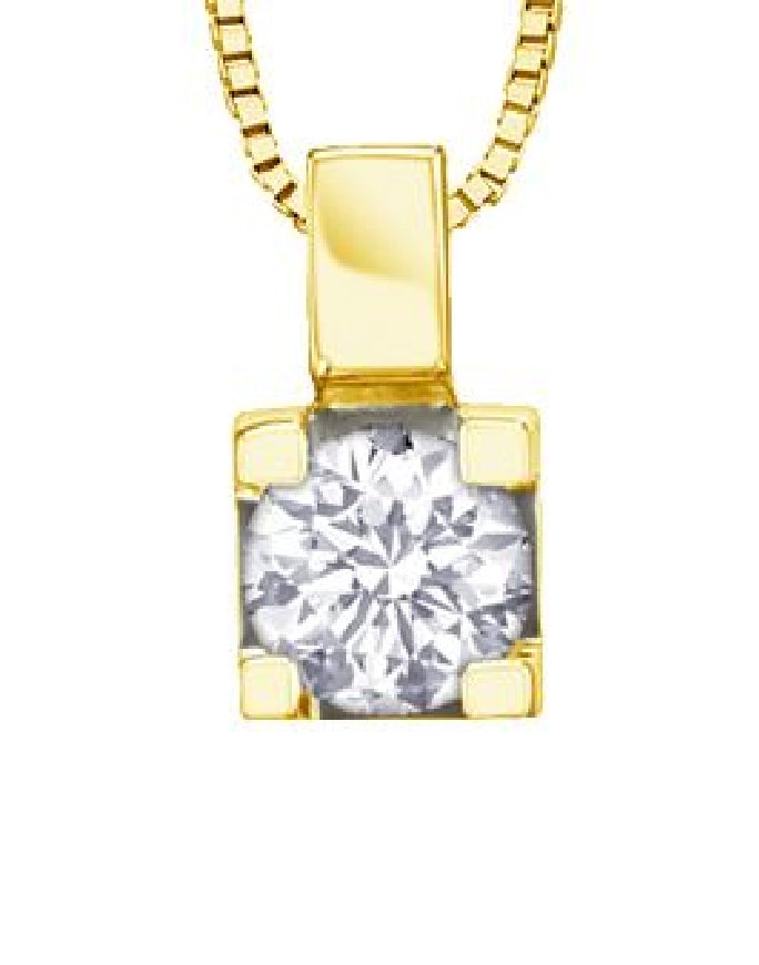 Lady's 10kt yellow gold 'Forever Jewellery' solitaire pendant set with 1 x 0.10ct round brilliant cut CANADIAN diamond on a fine box link chain