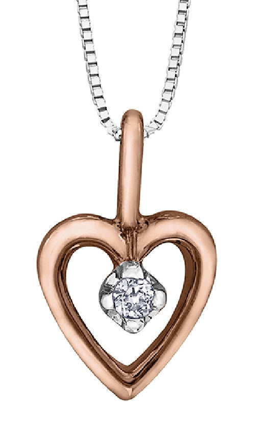 Lady's 10kt rose & white gold 'Forever Jewellery' heart pendant set with 1 x 0.01ct round brilliant cut diamond on a fine box link chain