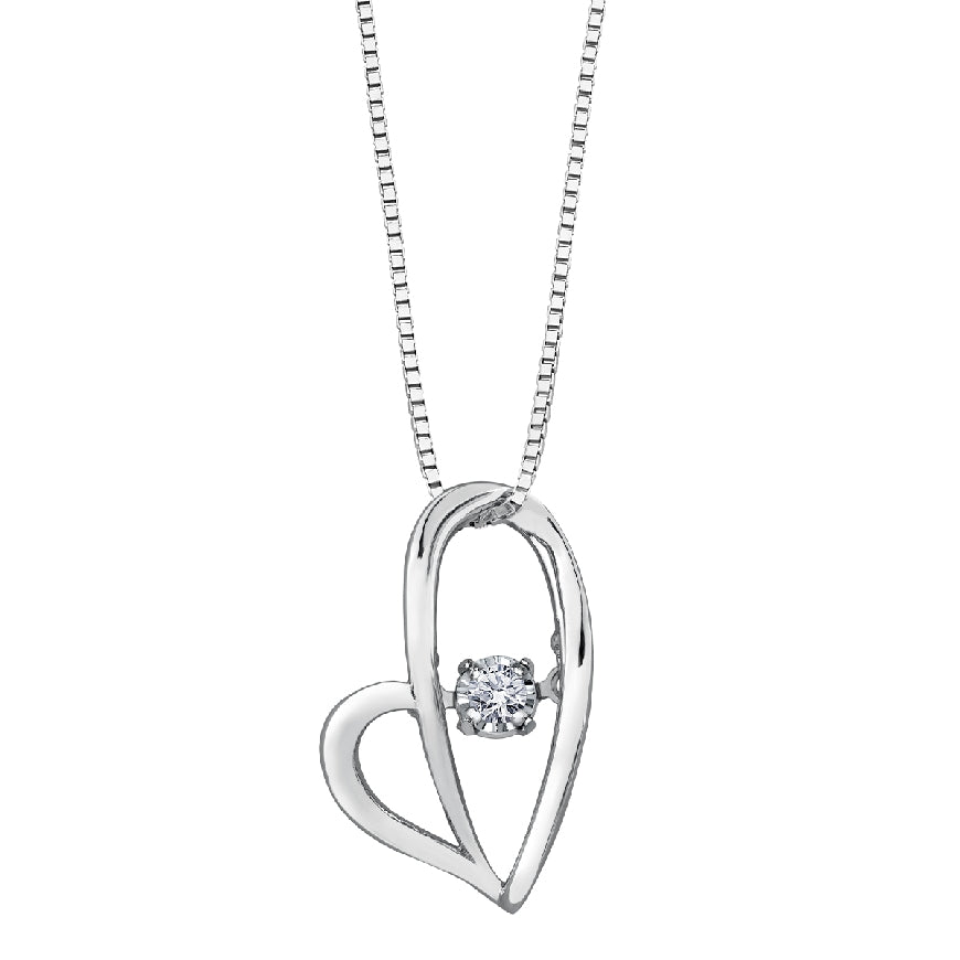 Lady's 10kt white gold 'Forever Jewellery' solitaire PULSE heart pendant set with 1 x 0.02ct round brilliant cut diamond on a fine box link chain