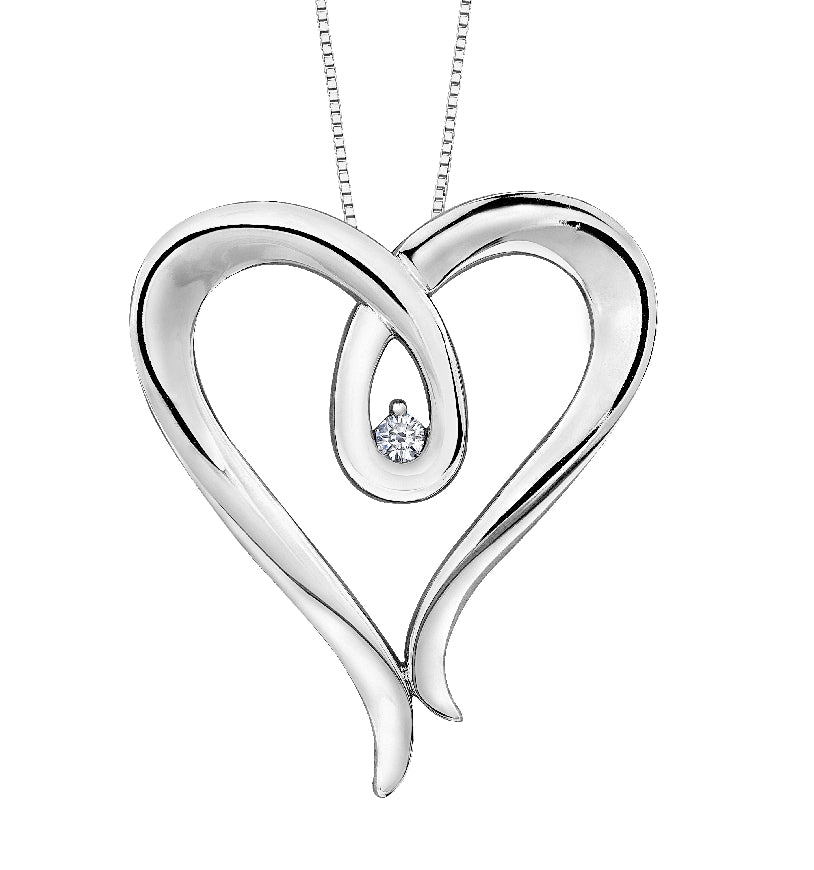 Lady's sterling silver 'Forever Jewellery' HEART pendant set with
1 x 0.04ct round brilliant cut CANADIAN diamond on a fine box link chain in 18' length