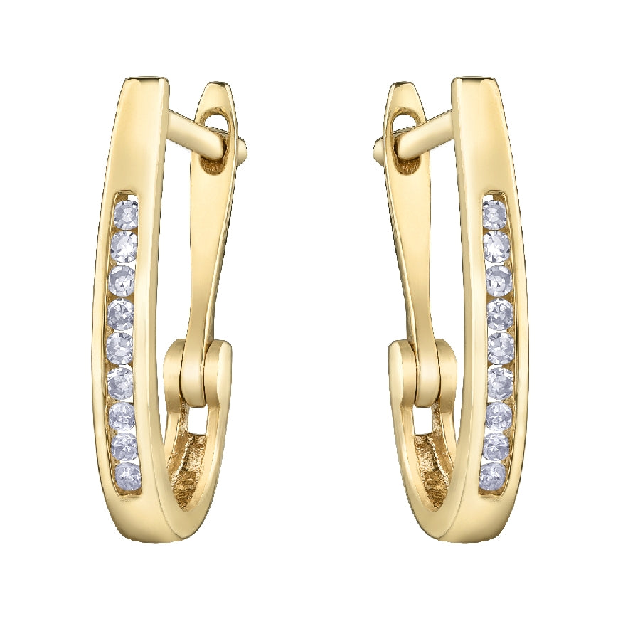 Lady's 10kt yellow gold 'Forever Jewellery' diamond hoop earrings set with 18 single cut diamonds = 0.10ct tw