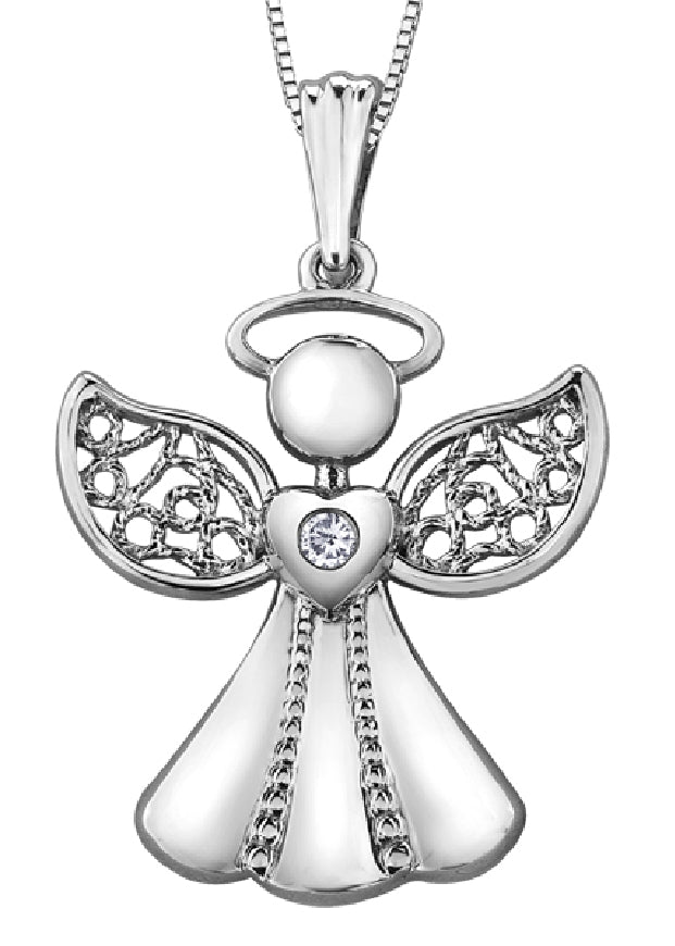 Lady's 10kt white gold 'Forever Jewellery' ANGEL pendant set with 1 x 0.01ct round brilliant cut diamond on a fine box link chain