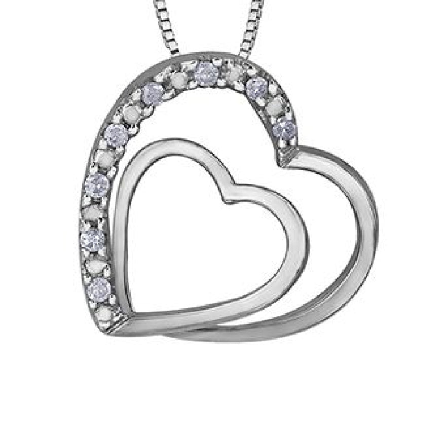 Lady's 10kt white gold 'Forever Jewellery' heart pendant set with 8 single cut diamonds = 0.05ct tw  on a fine box link chain