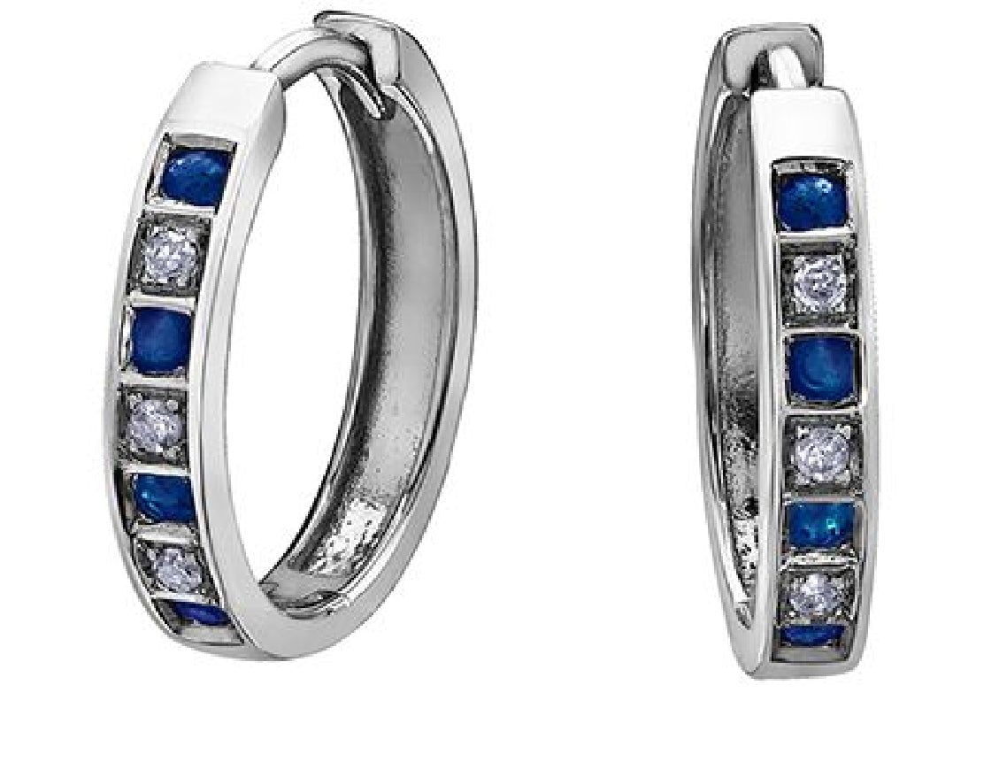 Lady's 10kt white gold 'Forever Jewellery' hoop earrings set with 8 genuine blue sapphires and 6 single cut diamonds = 0.03ct tw