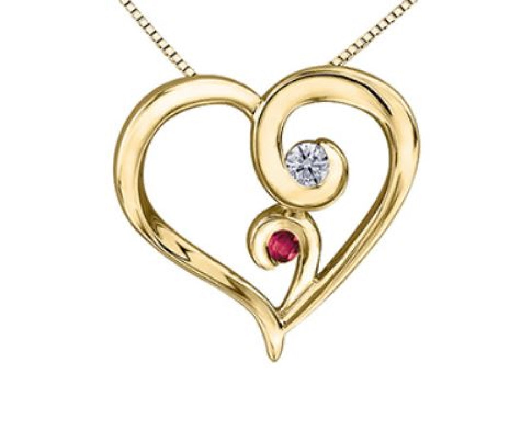 **SPECIAL ORDER**
Lady's 10kt yellow gold MAPLE LEAF DIAMONDS pendant set with 1 x 0.08ct round brilliant cut CANADIAN diamond and 1 genuine 2.1mm ruby on a fine box link chain