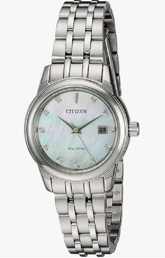 Lady's stainless steel CITIZEN Eco-Drive watch #EW2390-50D set with 11 diamonds