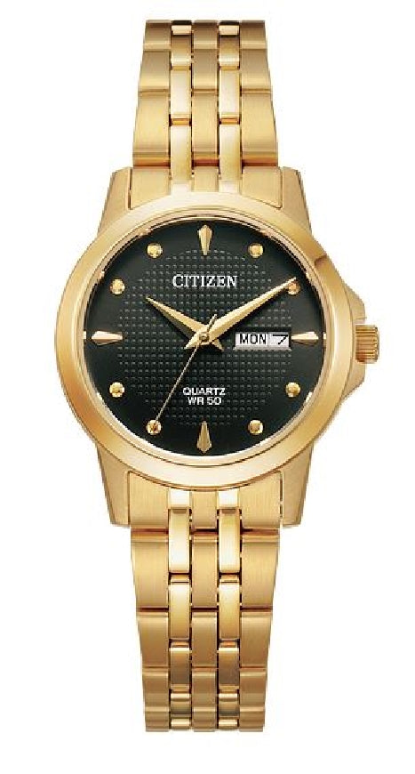 Lady's gold tone CITIZEN quartz watch #EQ0603-59F with black face